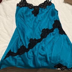 Victoria's Secret Teal and Black Lace Chemise